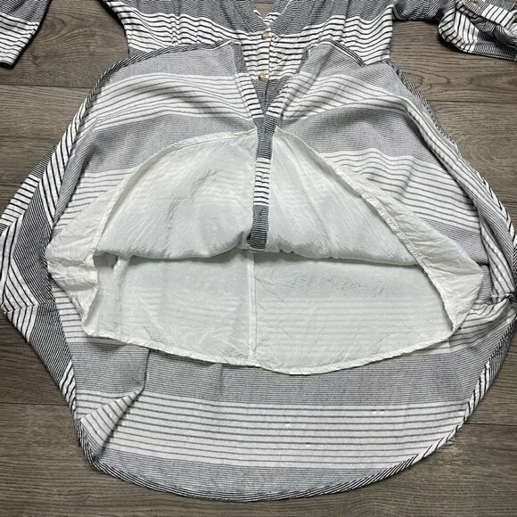 Free People Dress Black White Stripe Mini Tunic Size XS Button Front Rayon - Picture 4 of 13